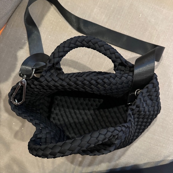 Naghedi black cross body tote with removable strap and matching pouch. - Picture 3 of 11